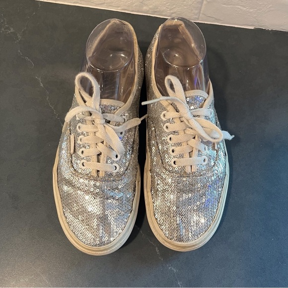 Vans sz 9 silver sequin sneakers lace-up sparkly - Picture 1 of 16